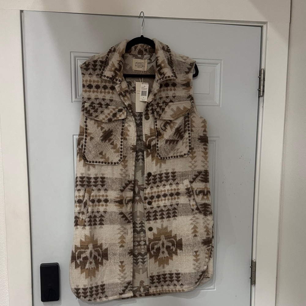 Ashley By 26 International Patterned Vest - Brown and Cream